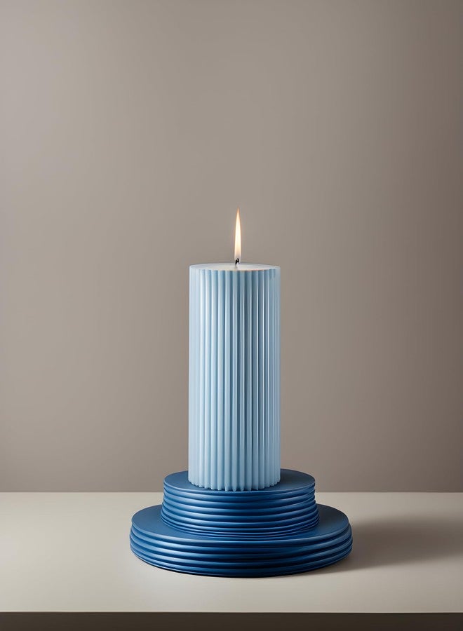 Luces Blue Soy Wax Pillar Candle Set of 3 Pcs Ribbed Scented Pillar Candles for Home Decor Diwali Wedding Valentine Church x-Mass Spa Dinner Table - Image 2